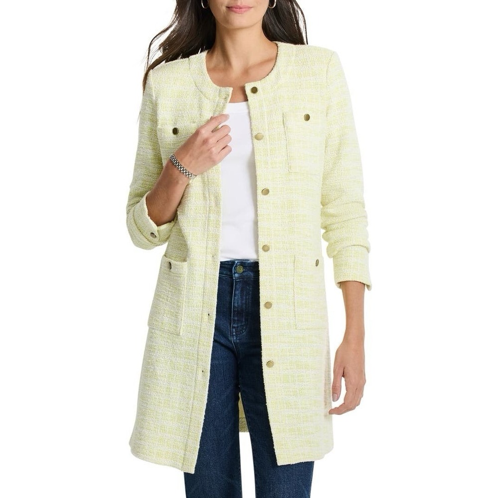 NIC+ZOE Textured Tunic Jacket Front button closure Size S Color Green Mix